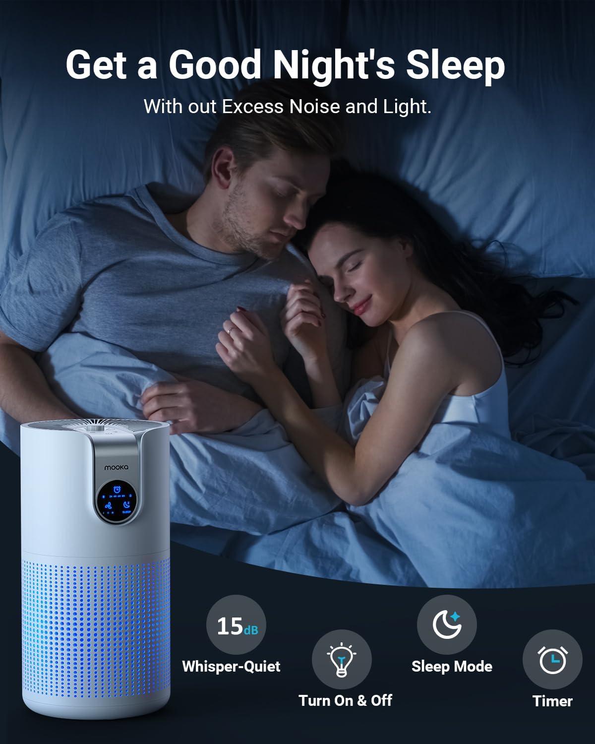 imageAir Purifiers for Home Large Room Up to 1500ft with Aromatherapy MOOKA HEPA Air Purifier for Bedroom Pets Kitchen Air Filter Cleaner for Wildfire Smoke Pollen Dust Dander Odor 15dB M03White