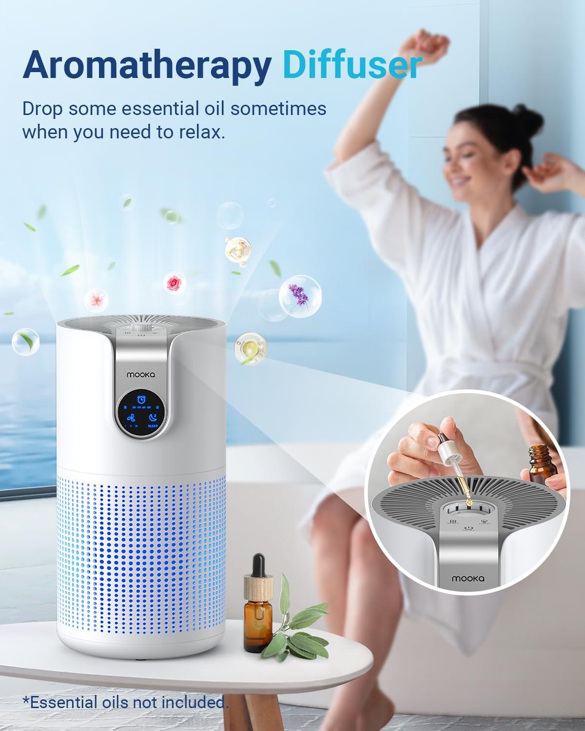imageAir Purifiers for Home Large Room Up to 1500ft with Aromatherapy MOOKA HEPA Air Purifier for Bedroom Pets Kitchen Air Filter Cleaner for Wildfire Smoke Pollen Dust Dander Odor 15dB M03White
