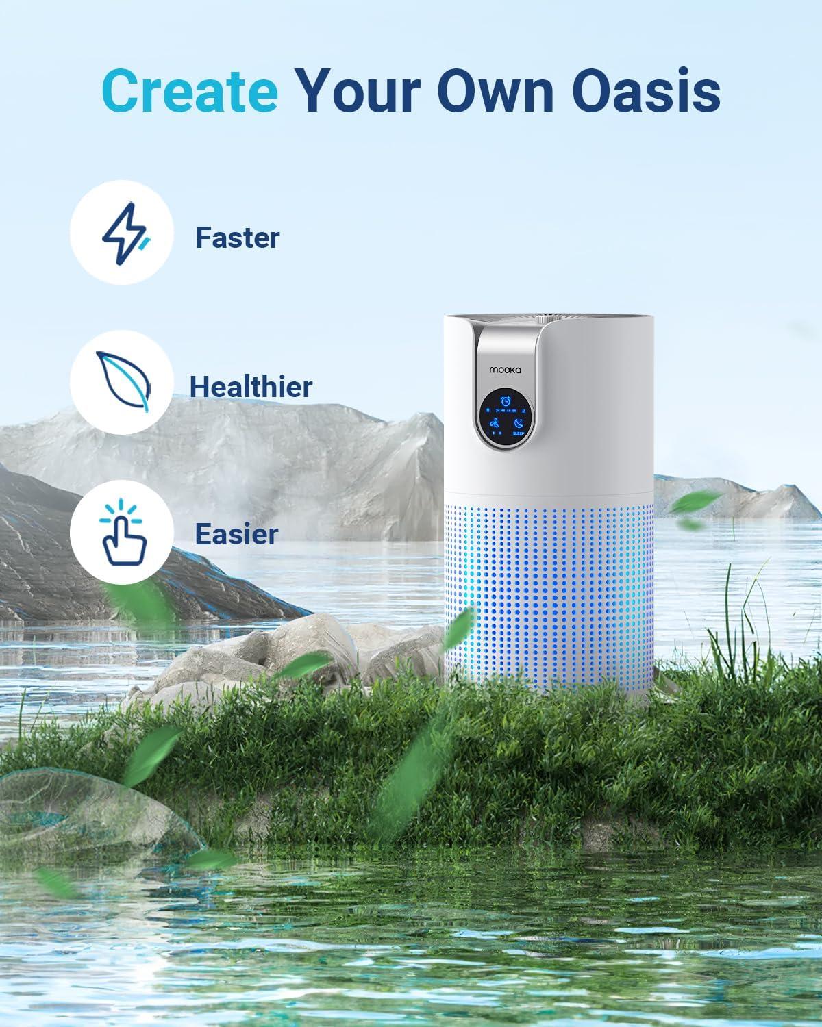 imageAir Purifiers for Home Large Room Up to 1500ft with Aromatherapy MOOKA HEPA Air Purifier for Bedroom Pets Kitchen Air Filter Cleaner for Wildfire Smoke Pollen Dust Dander Odor 15dB M03White