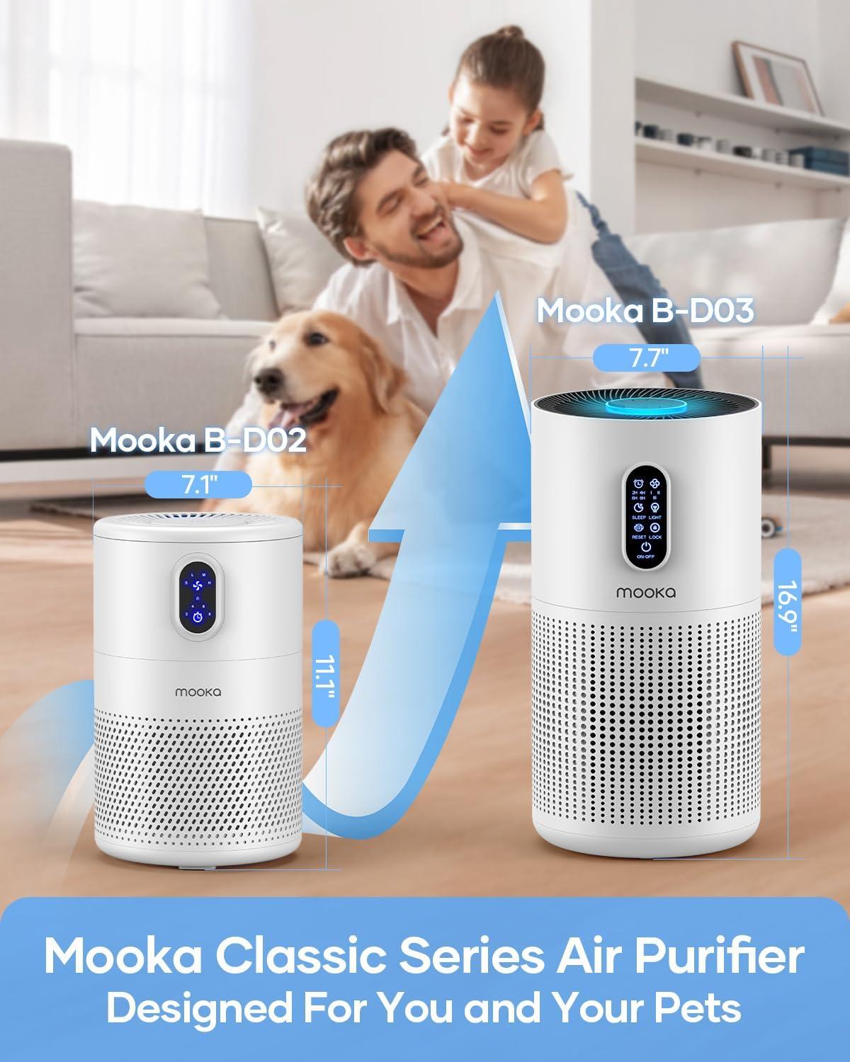 imageAir Purifiers for Home Large Room up to 1500 ft MOOKA HEPA Air Purifier for Home Pets Hair in Bedroom with Aromatherapy Air Filter Cleaner for Dorm Pets Office 20dB Night Light BD03 White