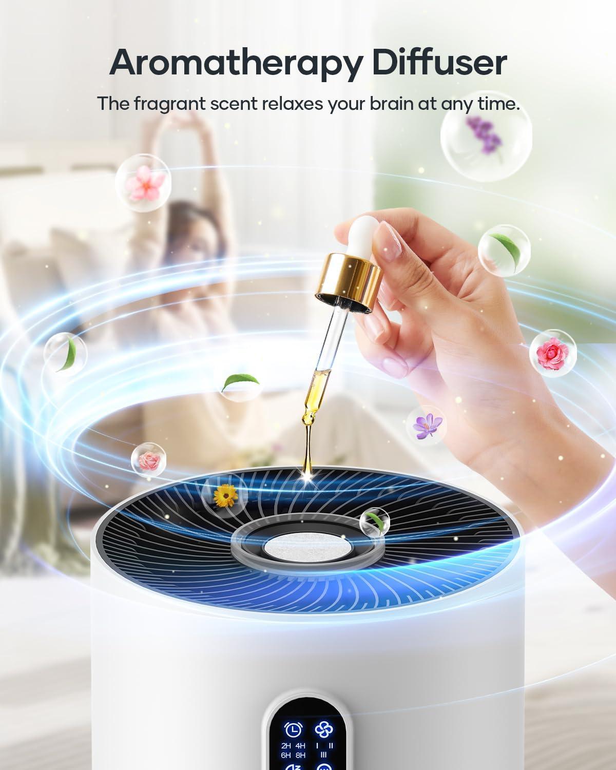 imageAir Purifiers for Home Large Room up to 1500 ft MOOKA HEPA Air Purifier for Home Pets Hair in Bedroom with Aromatherapy Air Filter Cleaner for Dorm Pets Office 20dB Night Light BD03 White