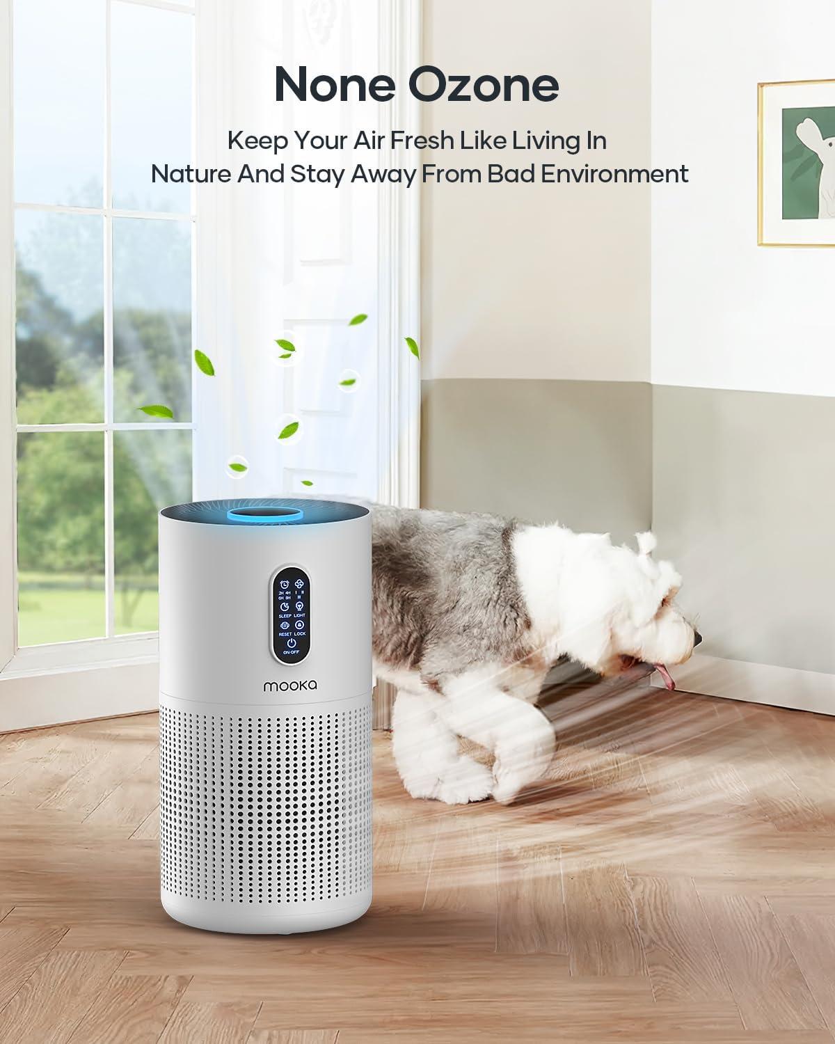 imageAir Purifiers for Home Large Room up to 1500 ft MOOKA HEPA Air Purifier for Home Pets Hair in Bedroom with Aromatherapy Air Filter Cleaner for Dorm Pets Office 20dB Night Light BD03 White