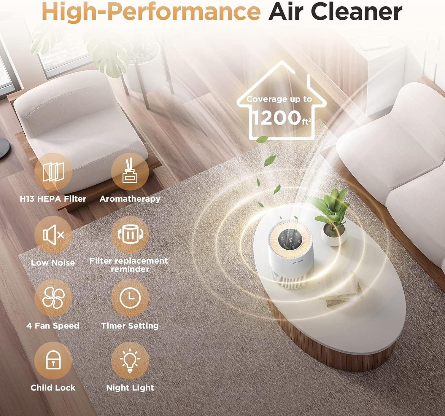 imageAir Purifiers for Home Large Rooms up to 1200ft MOOKA H13 True HEPA Air Purifier for Bedroom Pets with Fragrance Sponge Timer Air Filter Cleaner for Smoke Odor Dander Pollen WhiteWhite