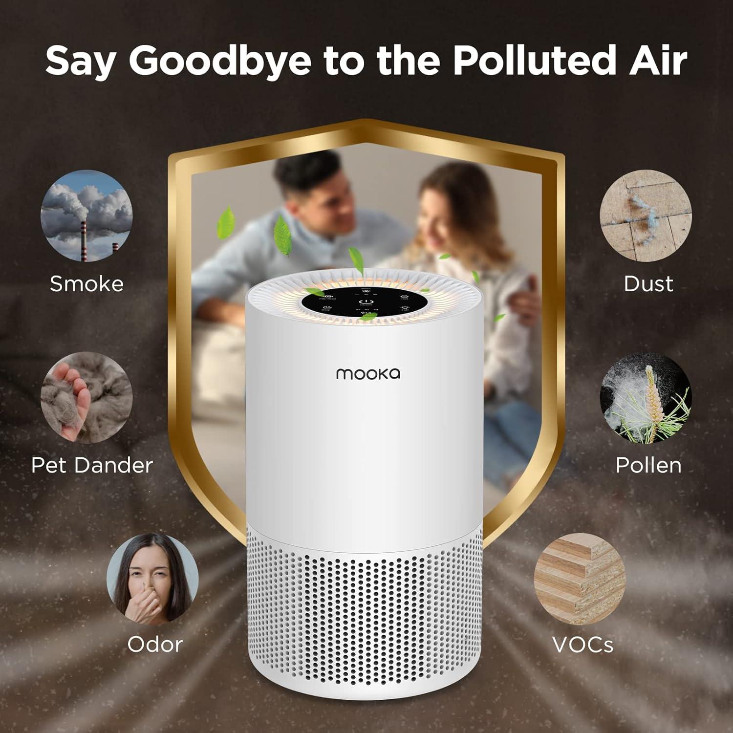 imageAir Purifiers for Home Large Rooms up to 1200ft MOOKA H13 True HEPA Air Purifier for Bedroom Pets with Fragrance Sponge Timer Air Filter Cleaner for Smoke Odor Dander Pollen WhiteWhite