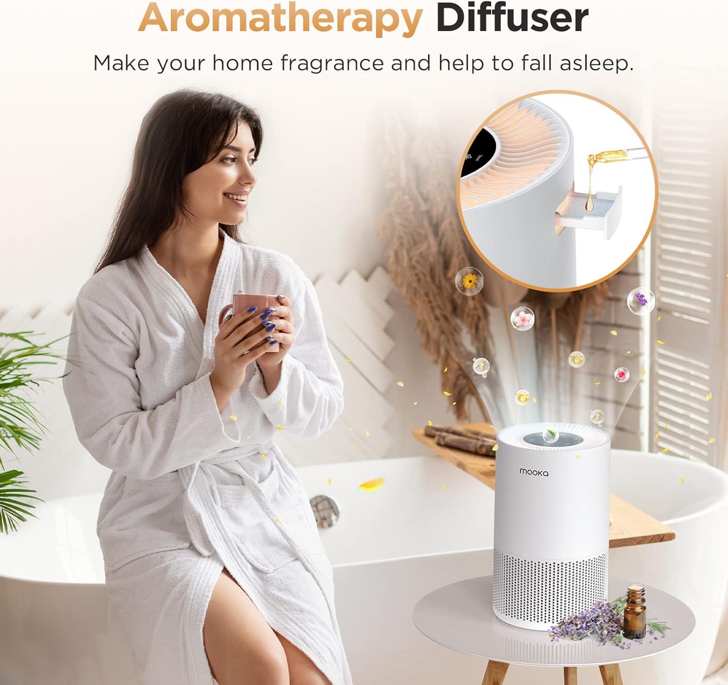 imageAir Purifiers for Home Large Rooms up to 1200ft MOOKA H13 True HEPA Air Purifier for Bedroom Pets with Fragrance Sponge Timer Air Filter Cleaner for Smoke Odor Dander Pollen WhiteWhite