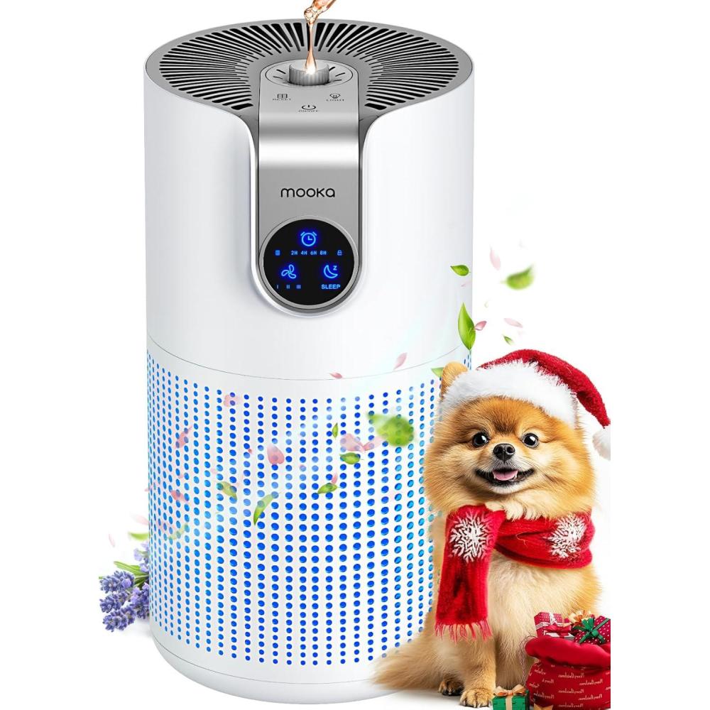 imageAir Purifiers for Home Large Room Up to 1500ft with Aromatherapy MOOKA HEPA Air Purifier for Bedroom Pets Kitchen Air Filter Cleaner for Wildfire Smoke Pollen Dust Dander Odor 15dB M03White