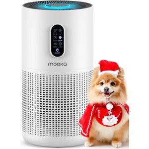 imageAir Purifiers for Home Large Room up to 1500 ft MOOKA HEPA Air Purifier for Home Pets Hair in Bedroom with Aromatherapy Air Filter Cleaner for Dorm Pets Office 20dB Night Light BD03 White