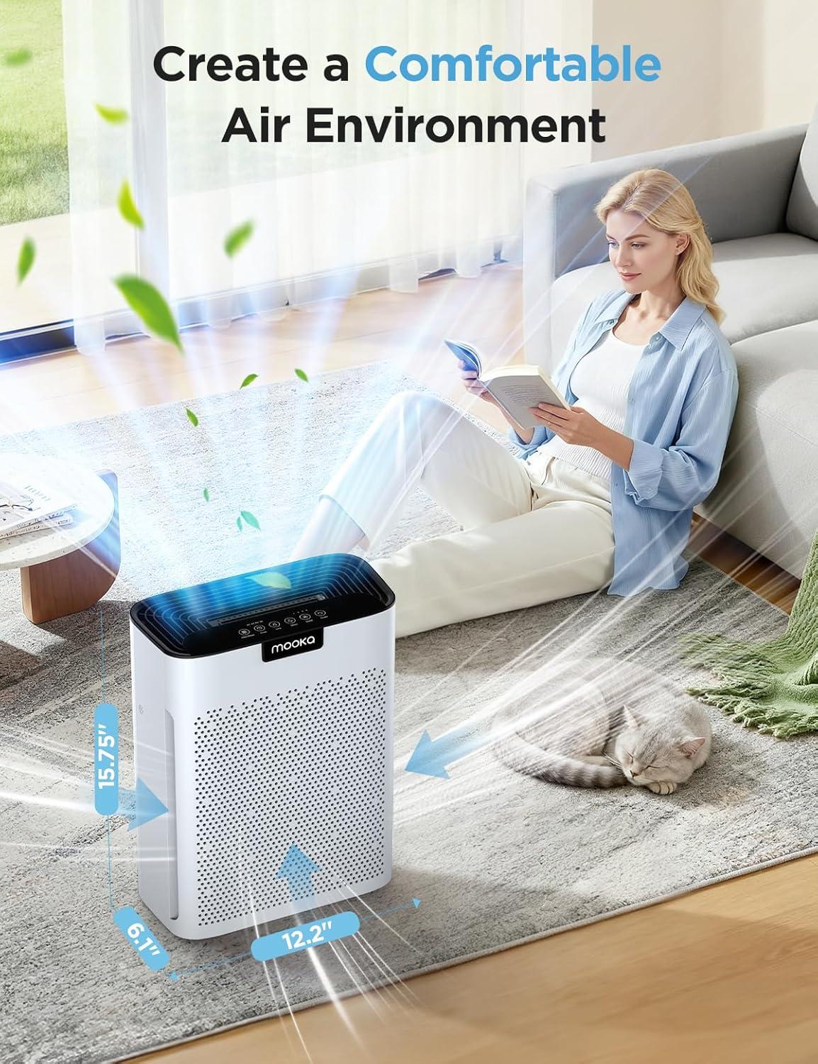 imageAir Purifiers for Home Large Room Up to 2000ft MOOKA Air Purifiers for Home Pets with Washable Filter Air Cleaner for Office Bedroom Dorm Room Sleep Mode 3 Speeds Fragrance Child Lock