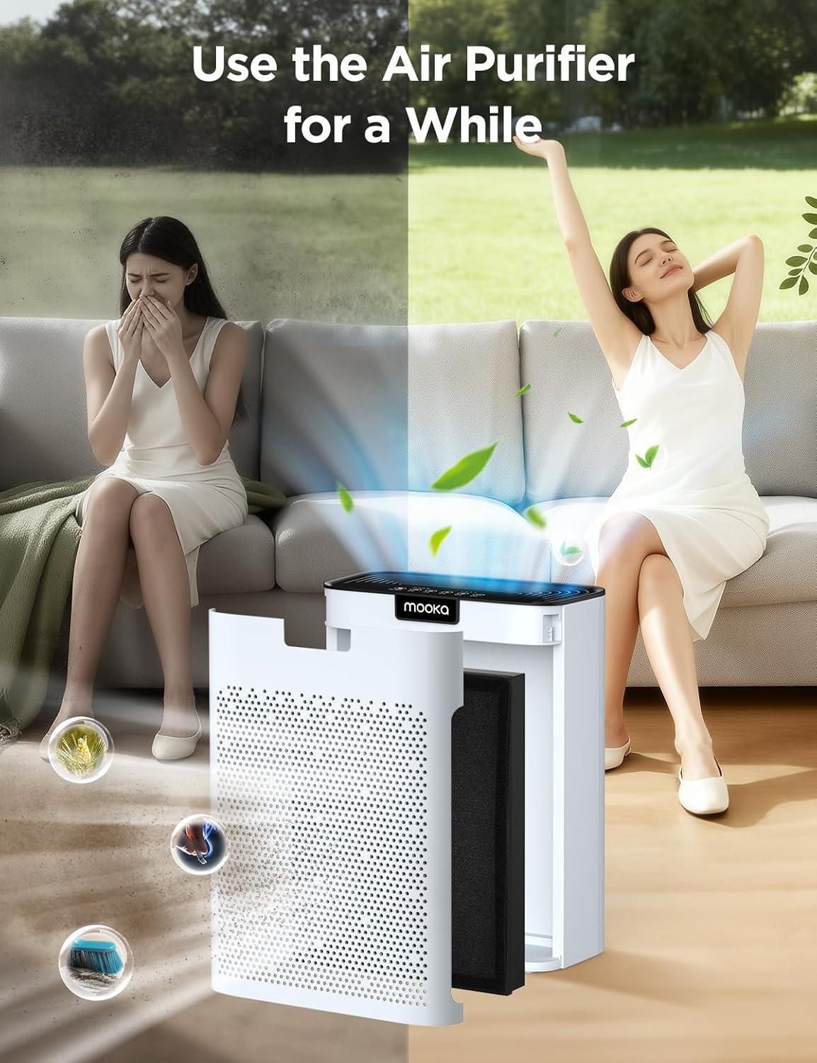 imageAir Purifiers for Home Large Room Up to 2000ft MOOKA Air Purifiers for Home Pets with Washable Filter Air Cleaner for Office Bedroom Dorm Room Sleep Mode 3 Speeds Fragrance Child Lock