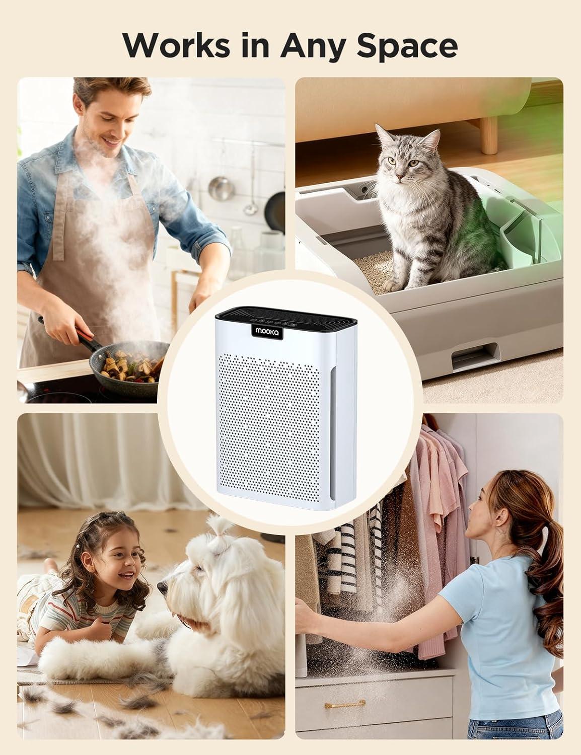 imageAir Purifiers for Home Large Room Up to 2000ft MOOKA Air Purifiers for Home Pets with Washable Filter Air Cleaner for Office Bedroom Dorm Room Sleep Mode 3 Speeds Fragrance Child Lock