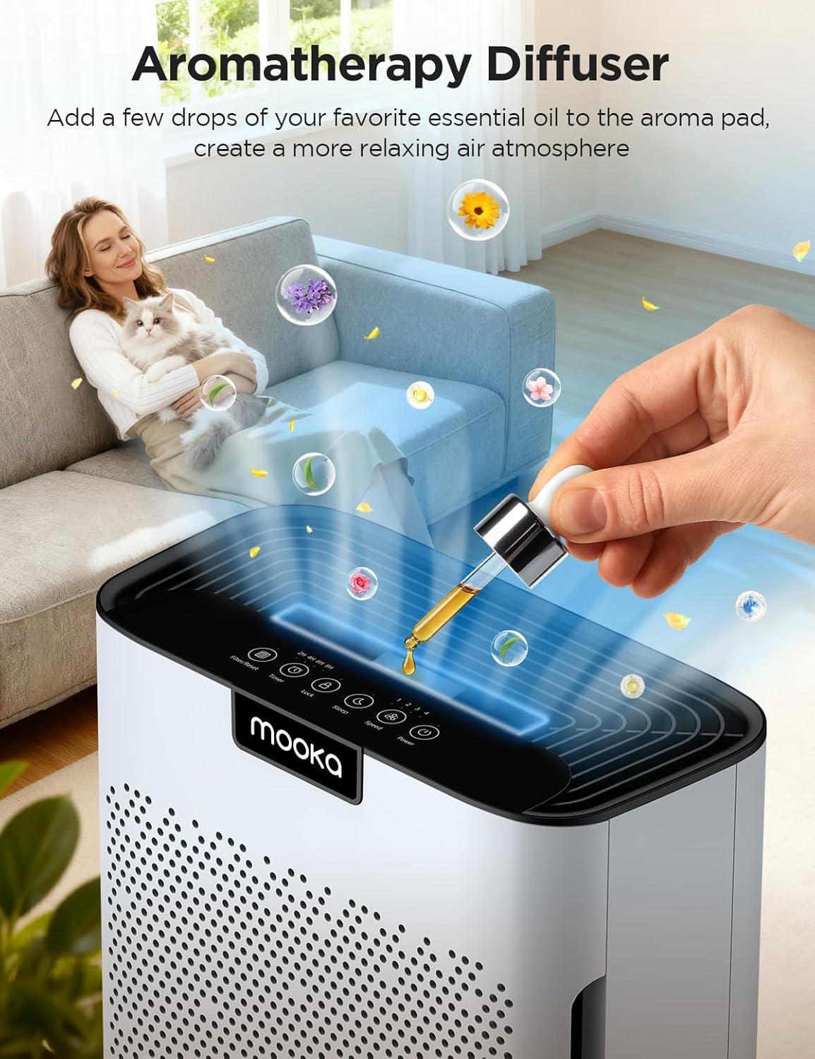 imageAir Purifiers for Home Large Room Up to 2000ft MOOKA Air Purifiers for Home Pets with Washable Filter Air Cleaner for Office Bedroom Dorm Room Sleep Mode 3 Speeds Fragrance Child Lock